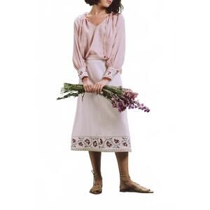 NEW ROSEWATER HOUSE lola embroidered floral midi skirt in pink